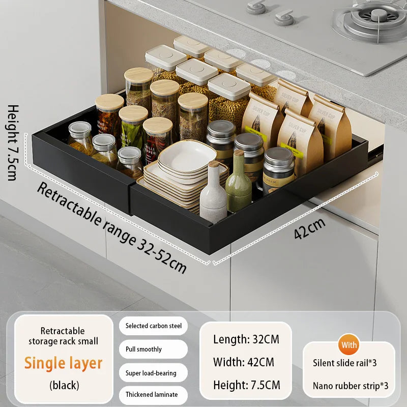 Adjustable Sliding Cabinet Shelf Storage Black