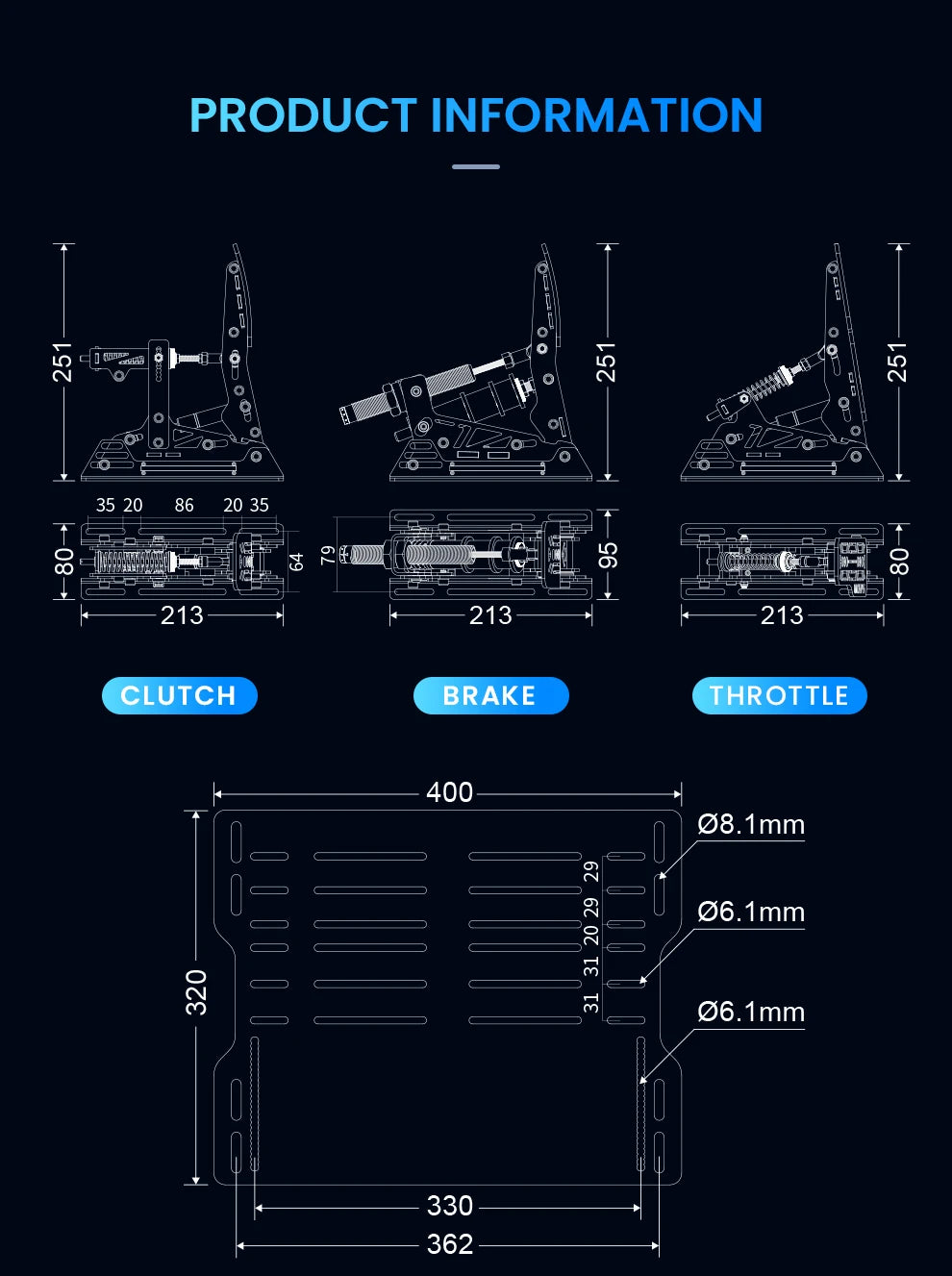 Sim Racing Pedals with Pressure Sensor & Vibration