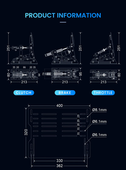 Sim Racing Pedals with Pressure Sensor & Vibration