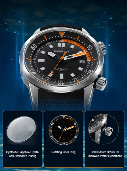 200M Waterproof Automatic Dive Watch with Blue Dial