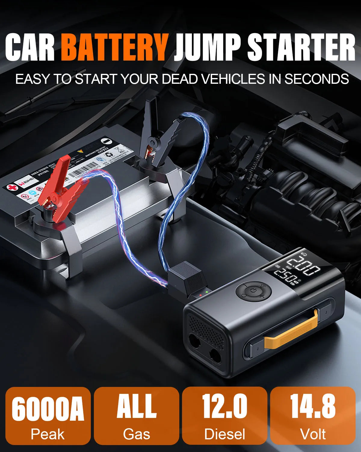 6000A Car Jump Starter with 150PSI Air Compressor