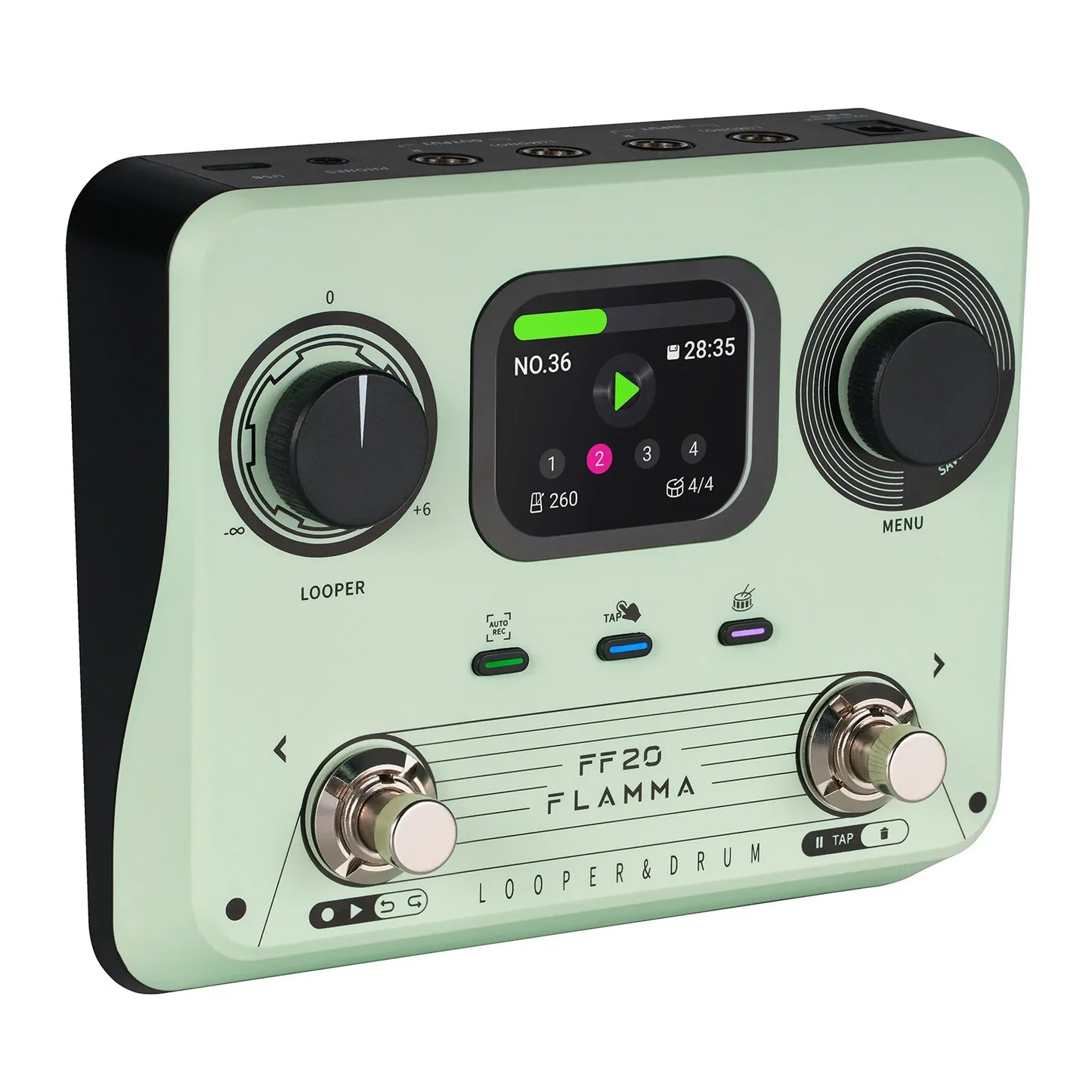 Compact Guitar Looper Pedal with 220 Rhythms and Headphone Jack