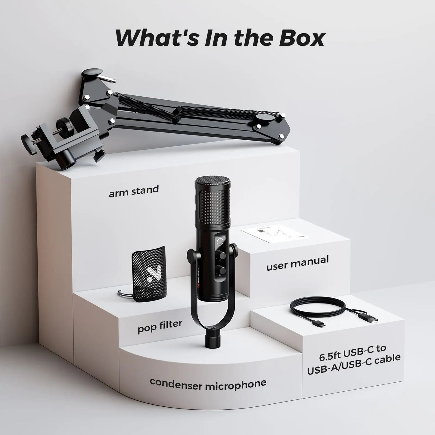 Streaming Microphone with Boom Arm for PC and PS5