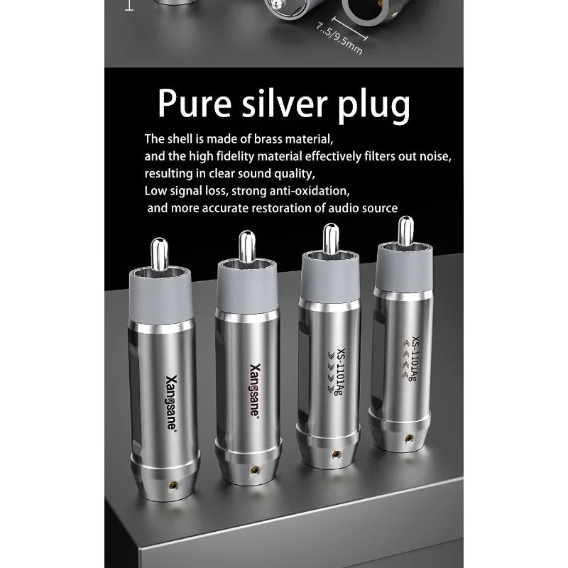 Silver RCA Plug Connectors DIY Cable 4pcs 7.5mm