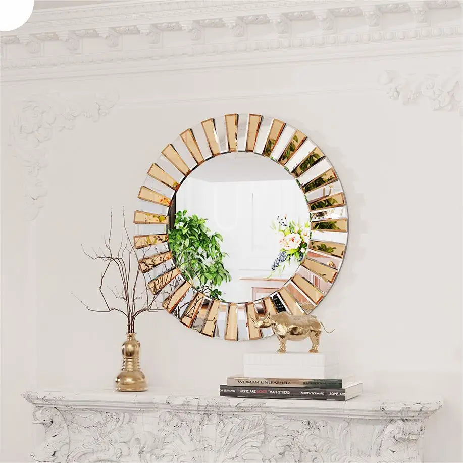 Decorative Round Starburst Wall Mirror for Hallway Bathroom