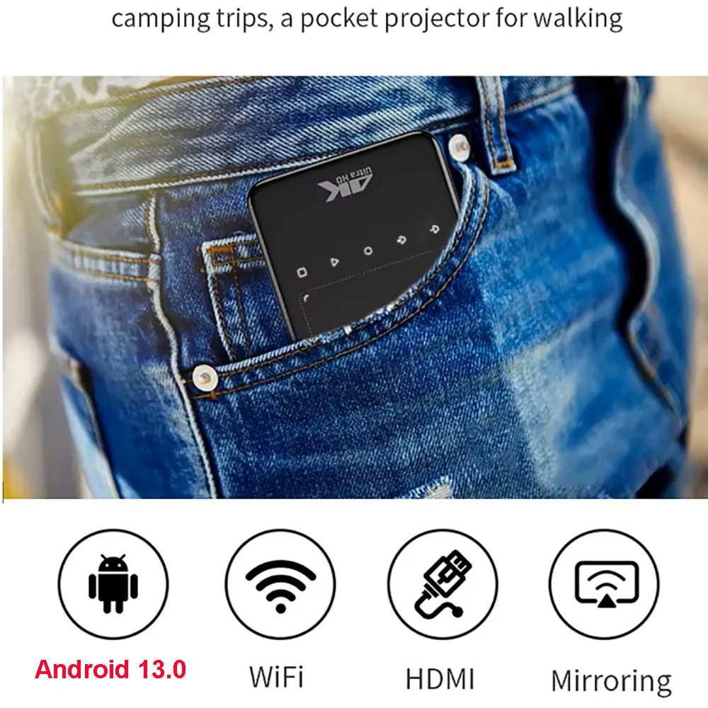 Portable 4K Mini Smart Projector Android WiFi Bluetooth