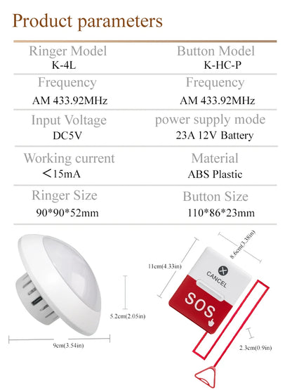 Wireless Nurse Alert System 2 Red Lights 2 Call Buttons