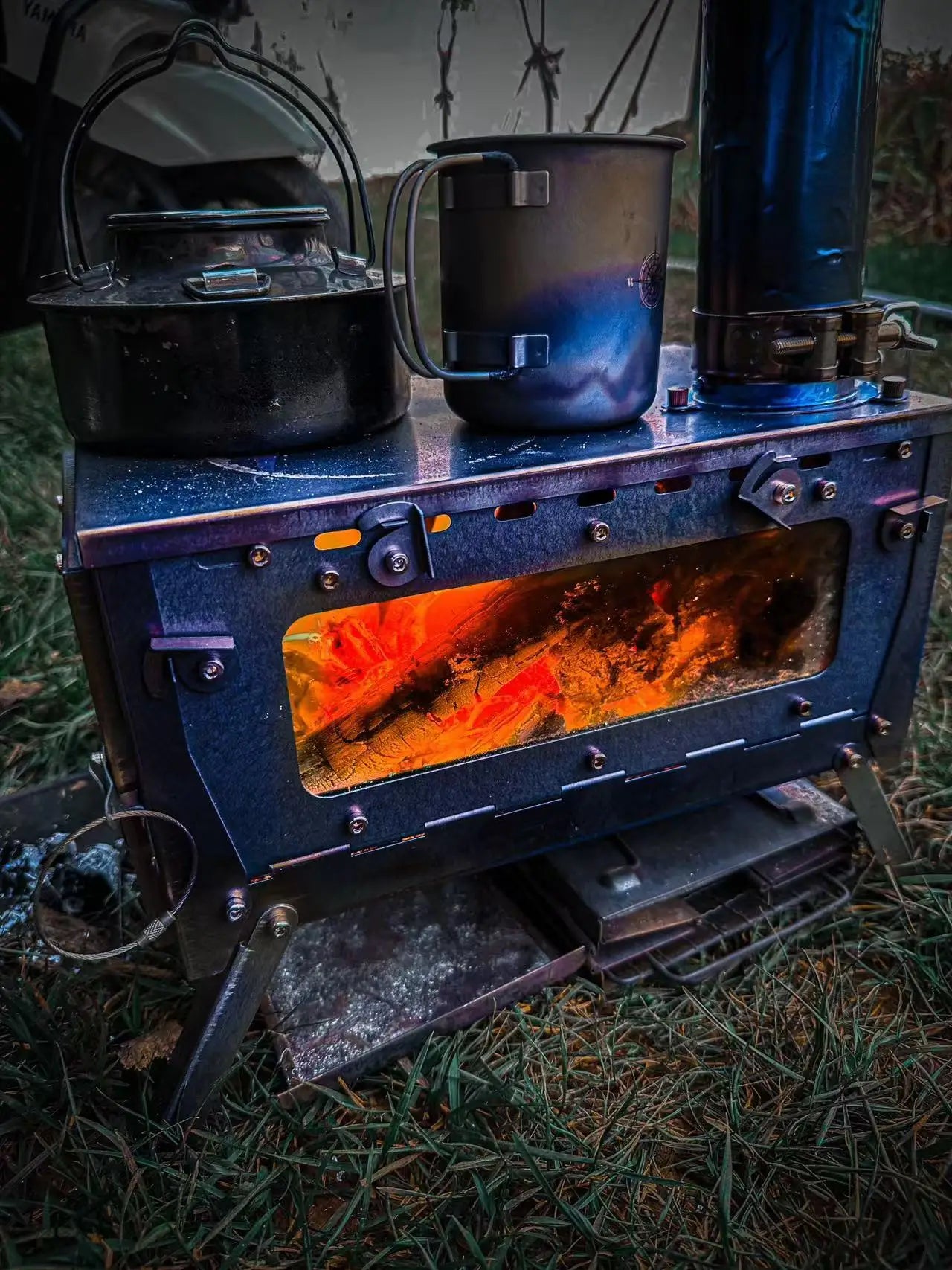 Titanium Alloy Folding Firewood Stove Double Glass 2.5m
