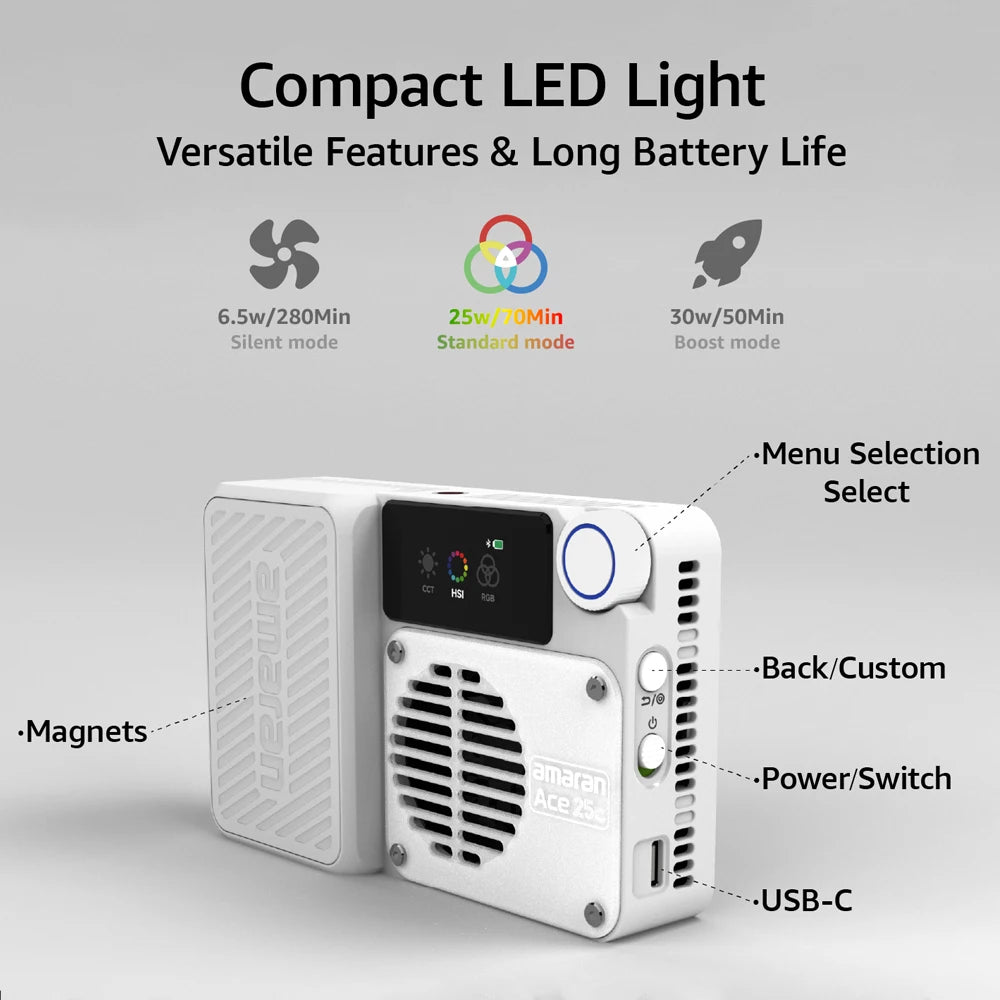 White Compact Rechargeable LED Video Light for Creators