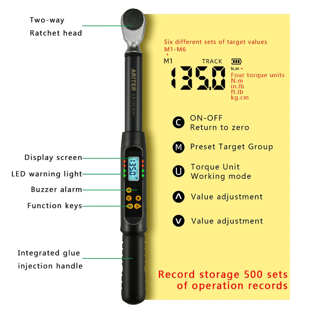 High Torque 17–340Nm 1/2 Inch Digital Wrench LCD Display
