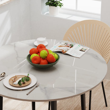 32" Round Kitchen Dining Table Sintered Stone Metal Base White