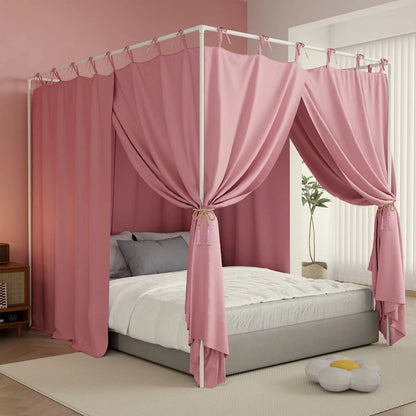 Blackout Canopy Bed Curtains with Top Ties Windproof Design