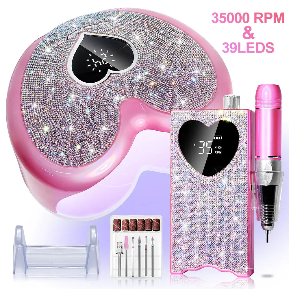 Rechargeable Nail Drill with LED UV Nail Lamp Set