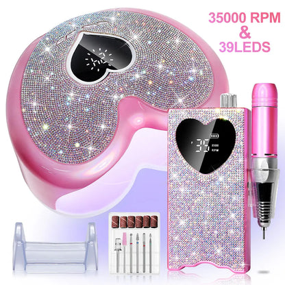 Rechargeable Nail Drill with LED UV Nail Lamp Set