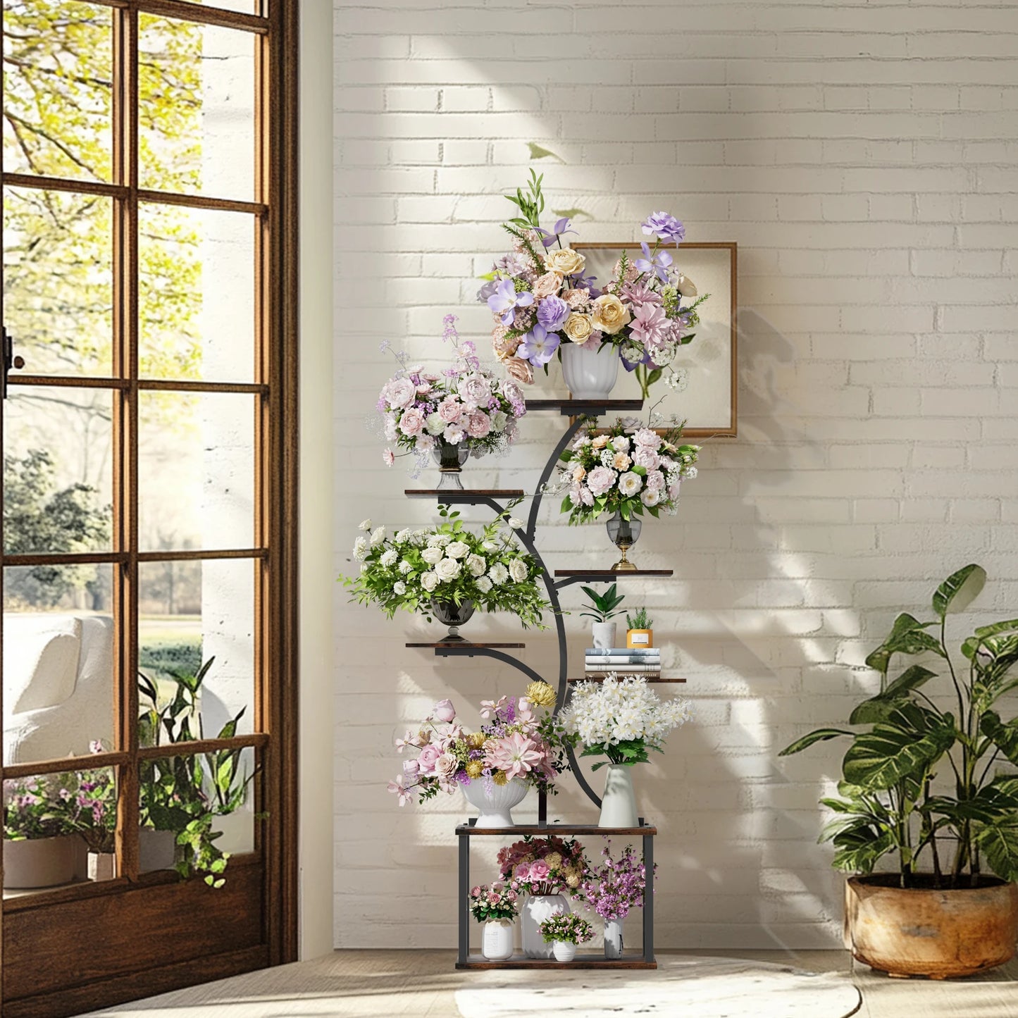 Tree Shaped Plant Stand with Multiple Display Shelves