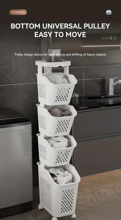 Multilayer Laundry Basket with Wheels for Home Storage