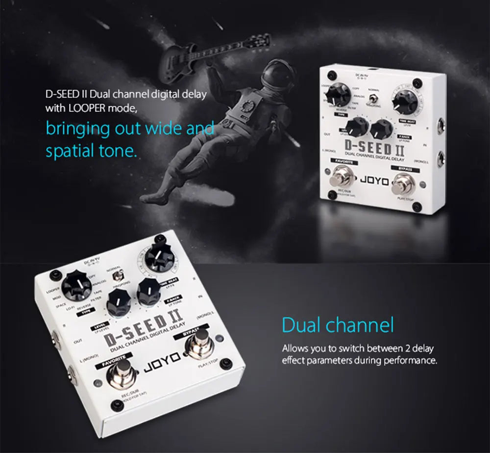 Dual Channel Digital Delay Pedal with Looper and 8 Modes