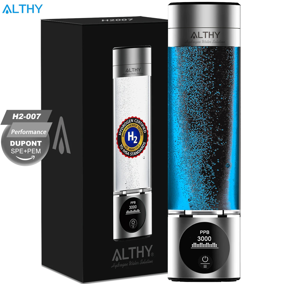 Rechargeable Hydrogen Water Bottle with PPB and Timer Display