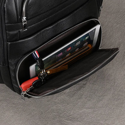 Large Capacity Leather Laptop Backpack with USB Charging