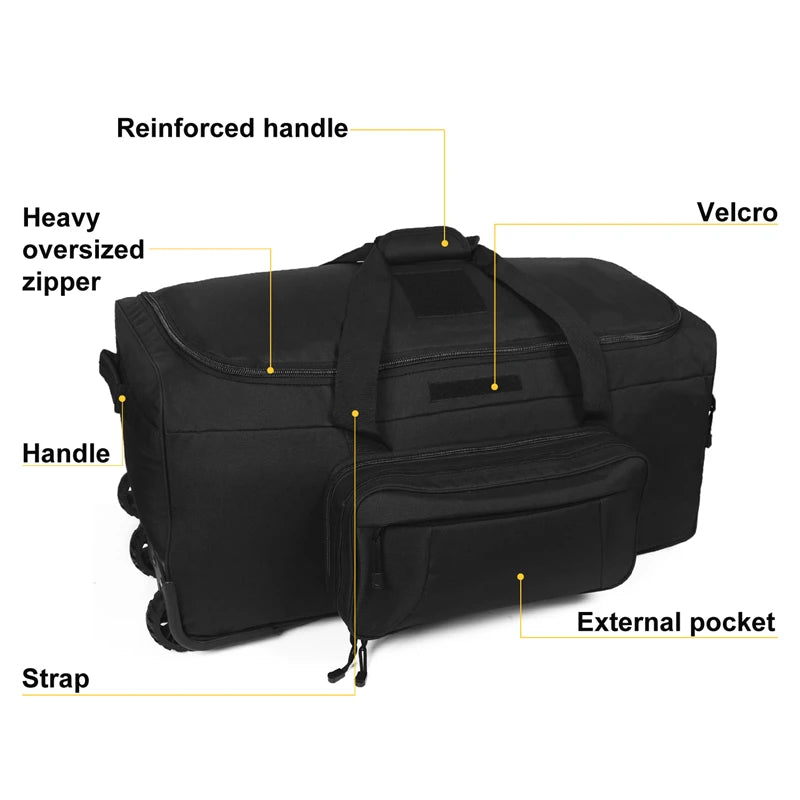 124L Grey Tactical Duffel Bag with Wheels for Travel