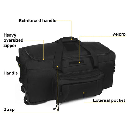 124L Grey Tactical Duffel Bag with Wheels for Travel