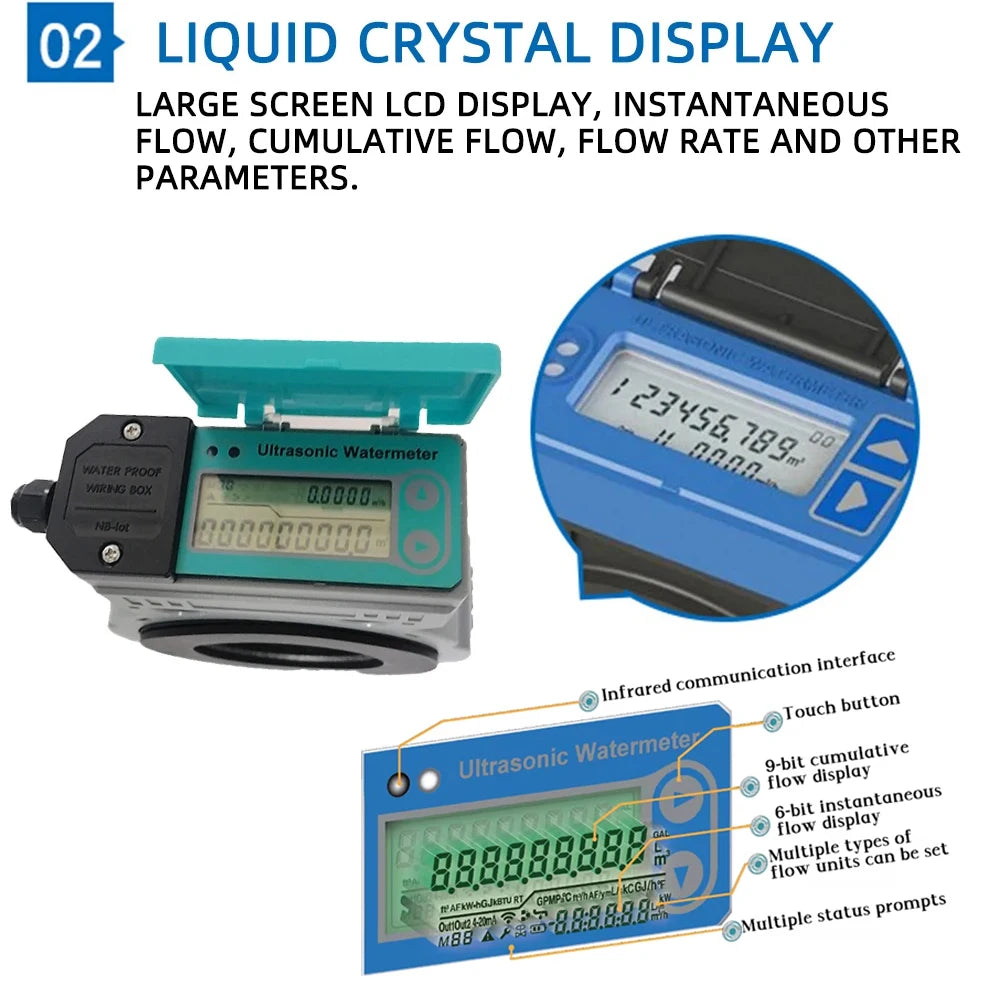 Digital Ultrasonic Flow Meter DN50 Pipeline Water Sensor RS485