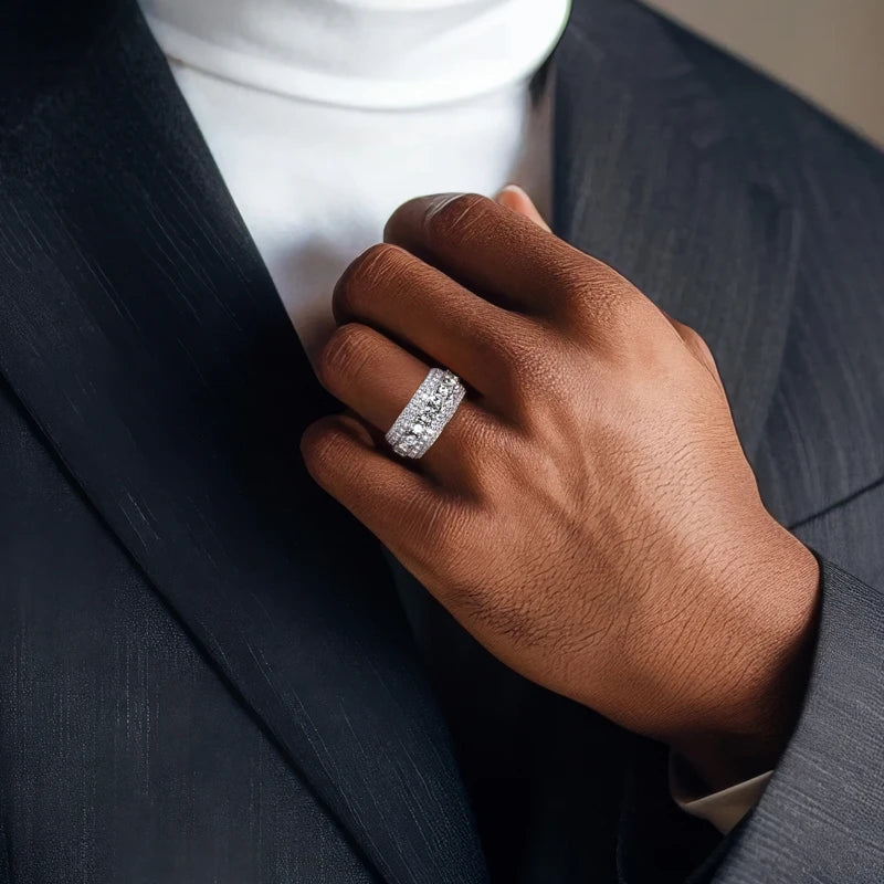 Men’s Moissanite Ring 8.46ct Iced Sterling Silver