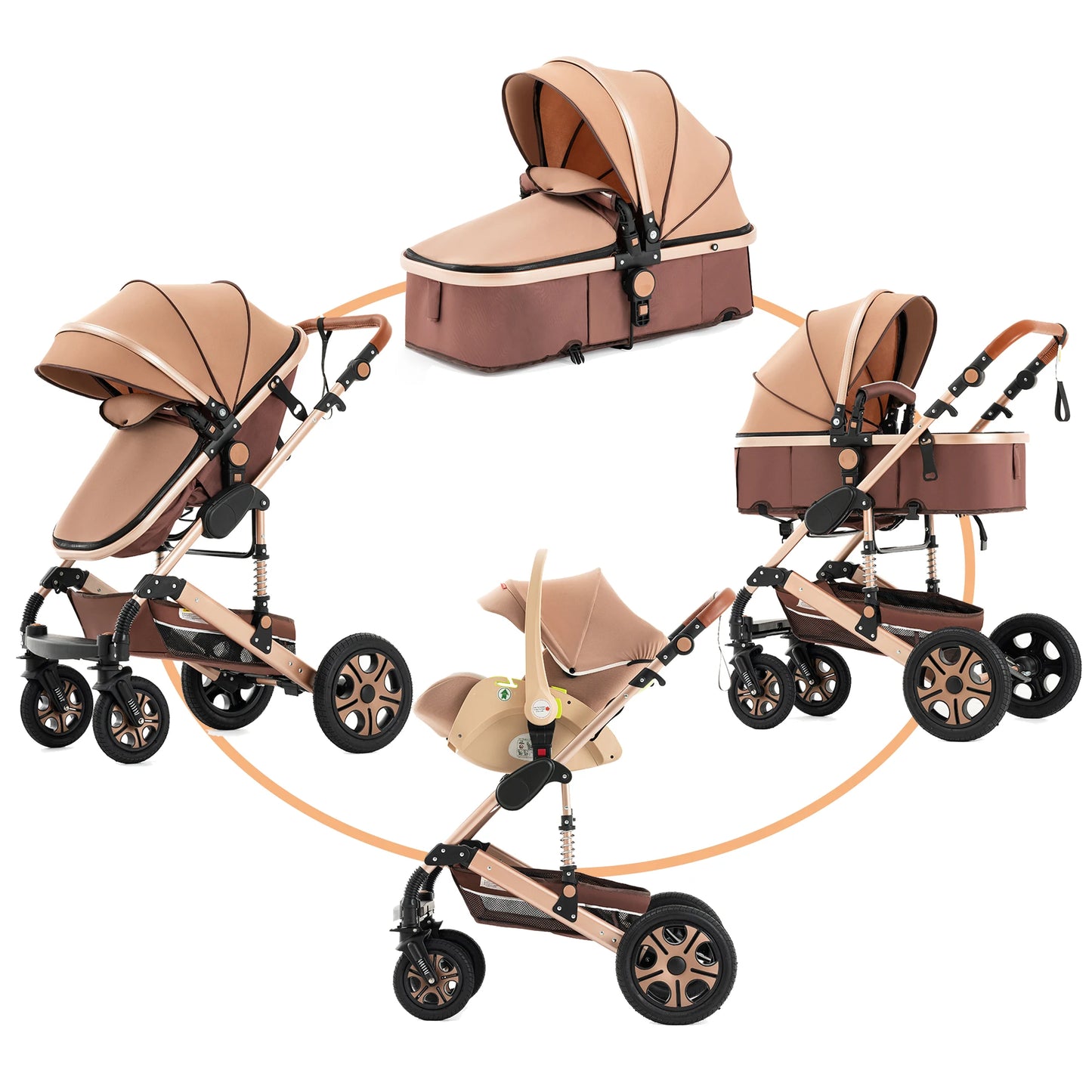 2in1 Beige Baby Stroller with Reversible Seat