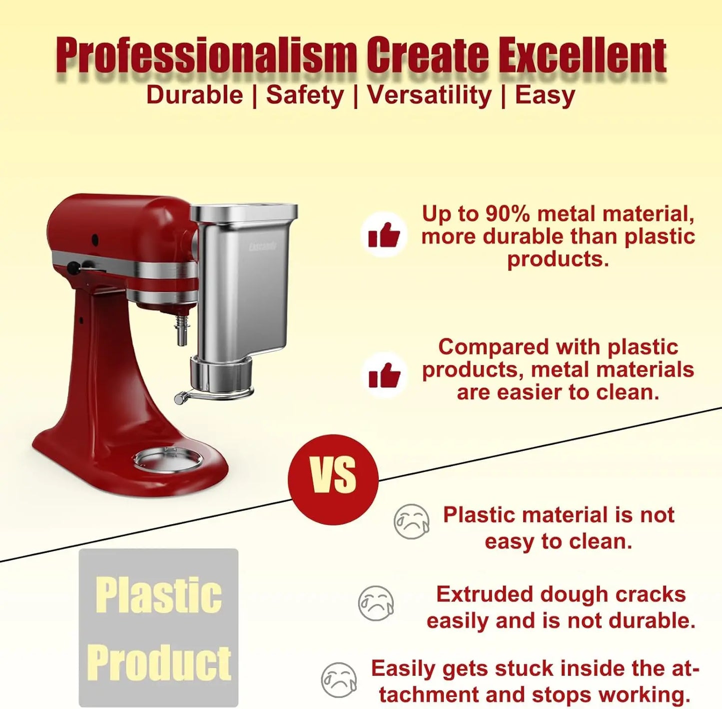 Metal Pasta Press Attachment for Stand Mixer with 5 Dies