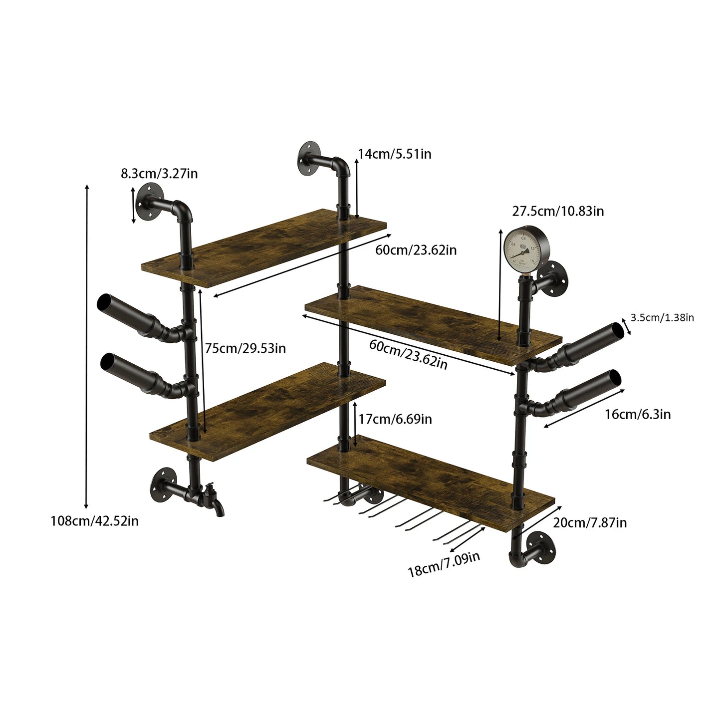 Pipe Bar Liquor Shelf with Wine Glass Holder