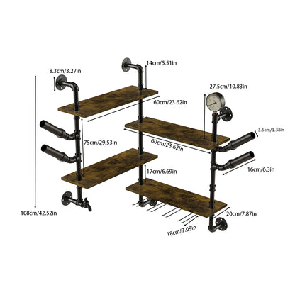 Pipe Bar Liquor Shelf with Wine Glass Holder