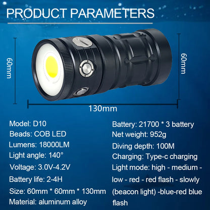 18000 Lumen LED Diving Flashlight Waterproof Tactical Torch