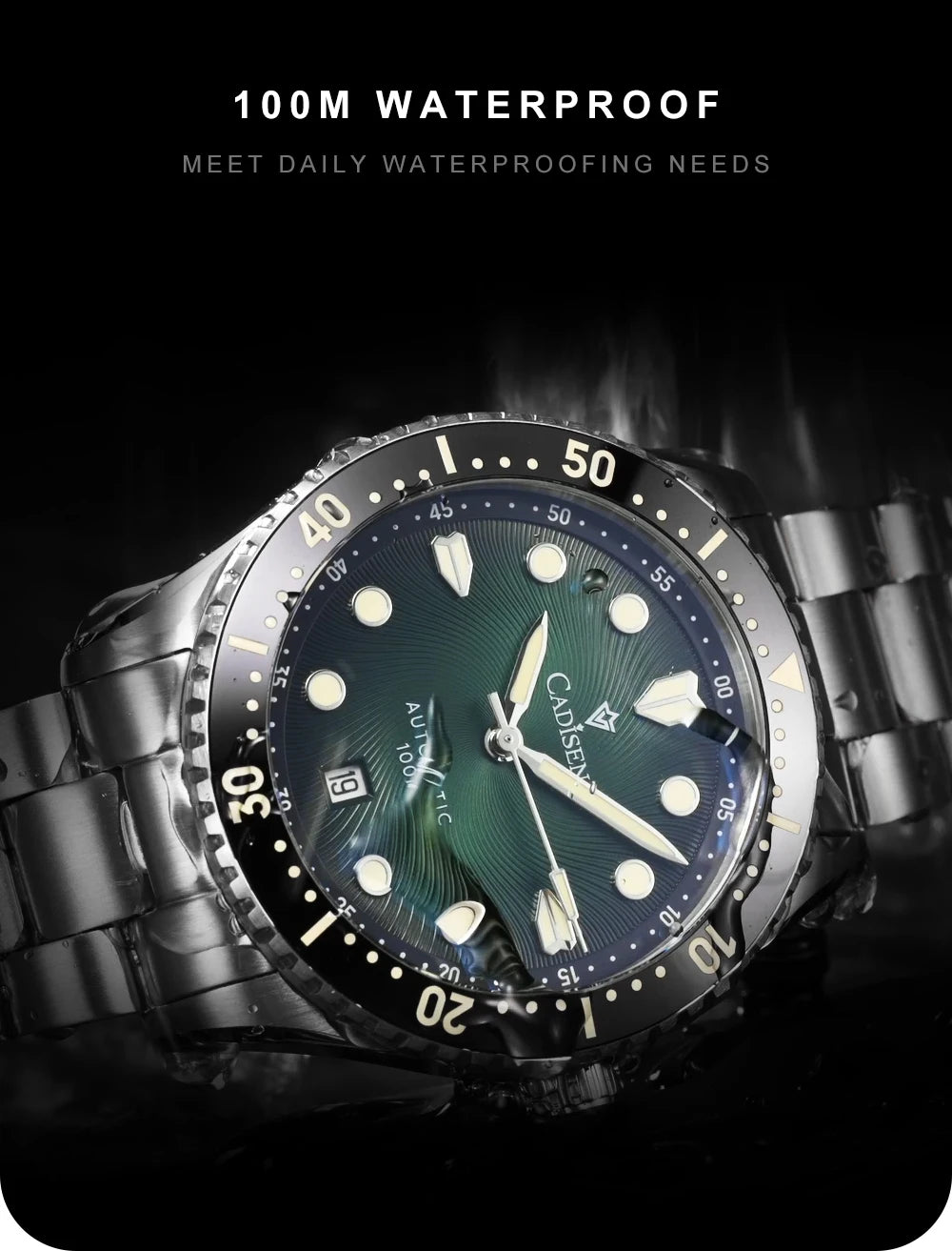 Men’s Automatic Watch Sapphire Crystal 100M Waterproof Green