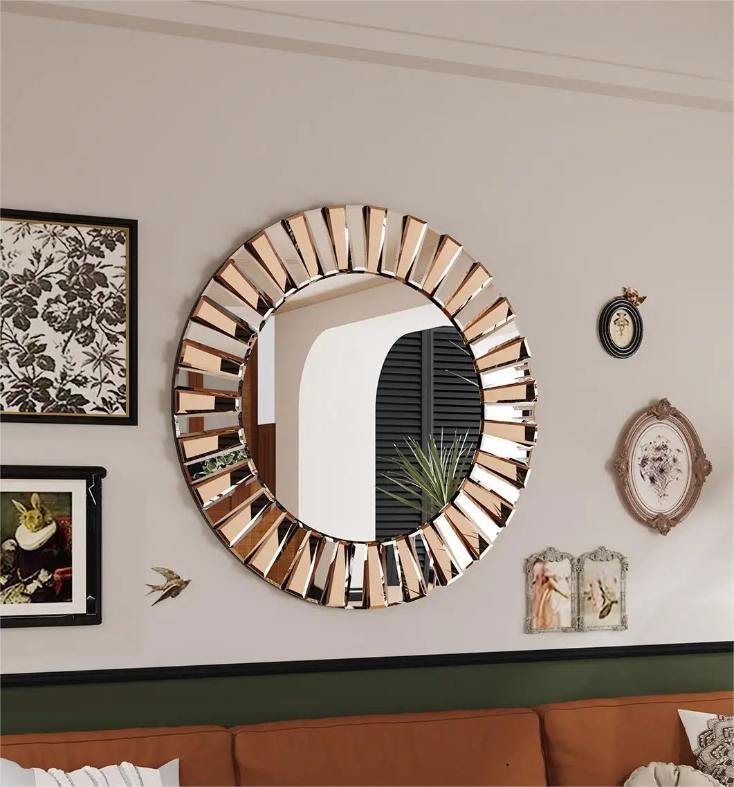 Decorative Round Starburst Wall Mirror for Hallway Bathroom