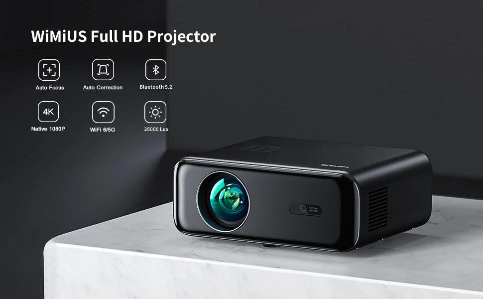 4K Support 1080p WiFi Bluetooth Projector with Auto Focus