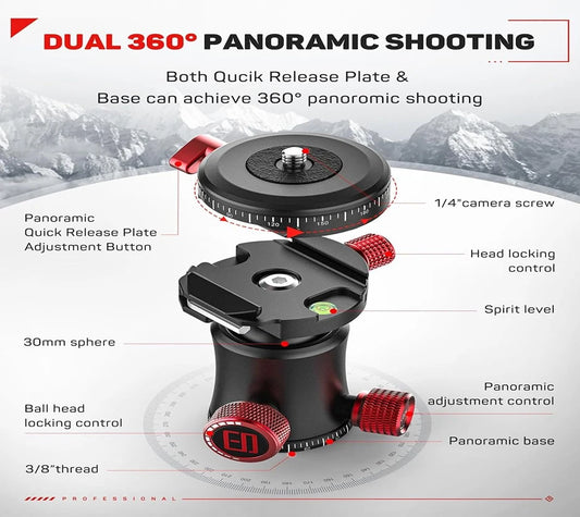 Heavy Duty Tripod Ball Head 360° Pan 10kg Load
