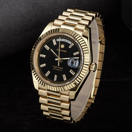 Luxury Retro Automatic Men’s Wristwatch 40mm Sapphire Golden Black