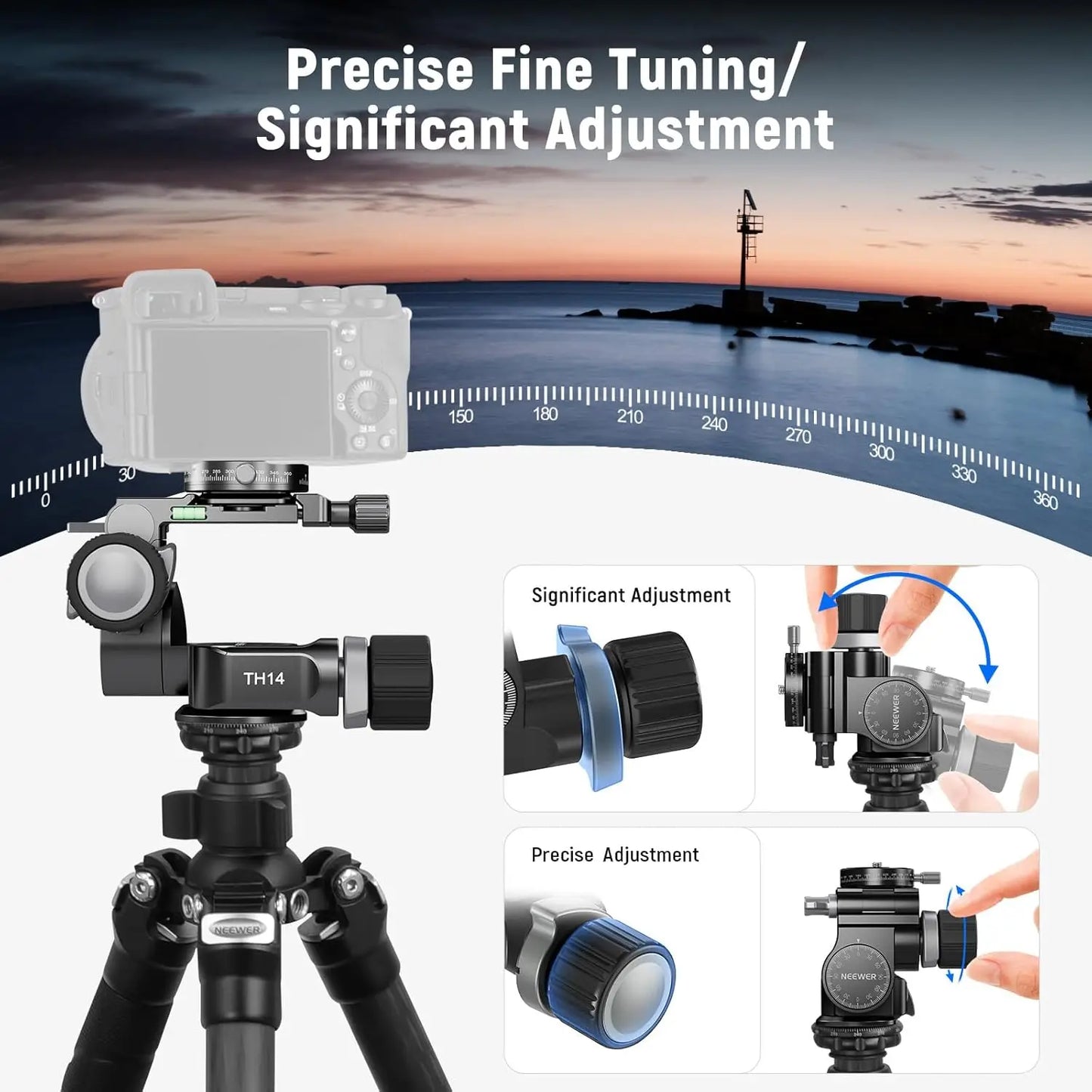 Geared Tripod Head with 360 Pan and Fine Control