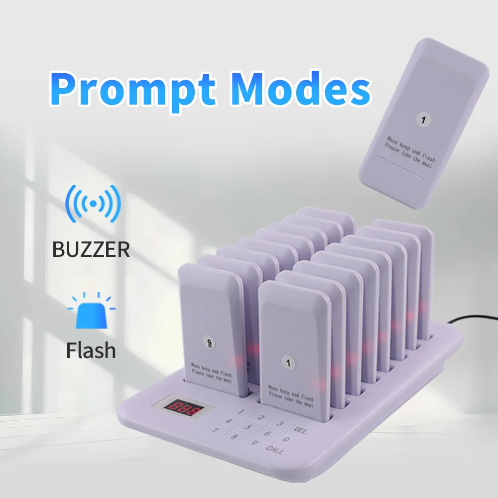 Wireless Restaurant Pager System 16 Beepers Queue Calling
