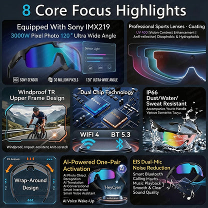 4K Smart Glasses Bluetooth AI Polarized Sport Sunglasses