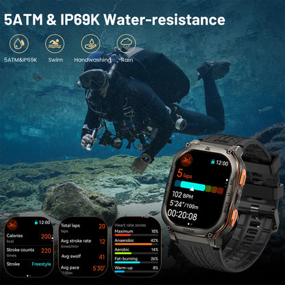 Black Waterproof Smartwatch Set with Replacement Band and Protector
