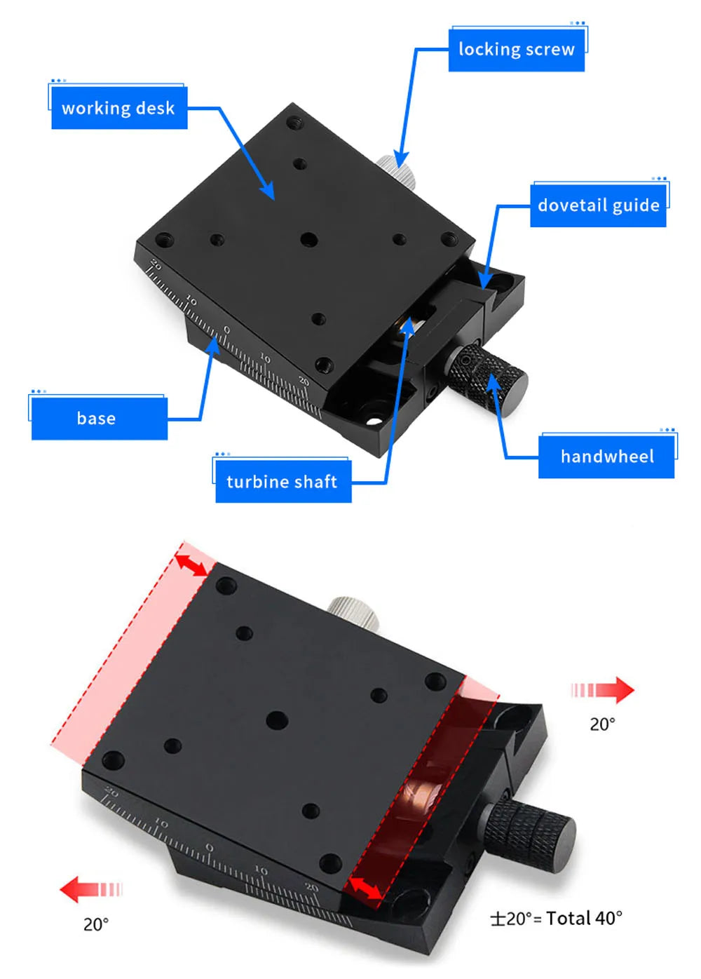 Precision XY Tilt Stage 60x60mm Optical Angle Adjustment Table