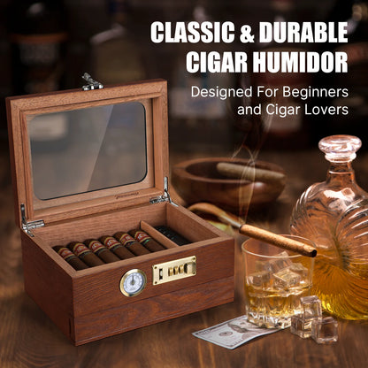 Black Cedar Humidor with Accessories Drawer and Front Hygrometer
