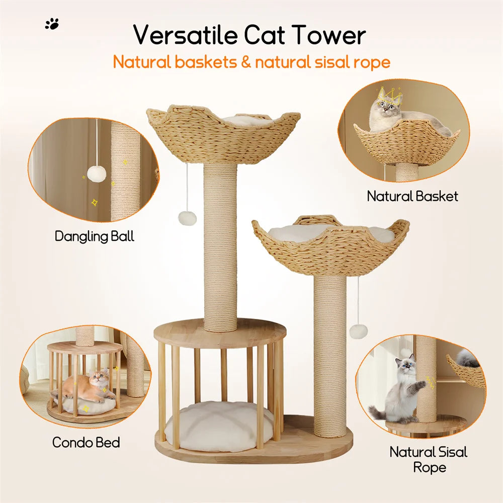 3-Tier Cat Tree with Plush Perches and Sisal Scratching