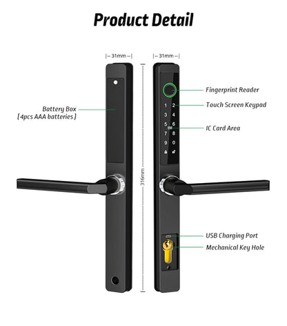 Waterproof Smart Sliding Door Lock Fingerprint Bluetooth PIN