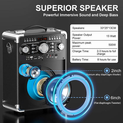 Portable Bluetooth Karaoke Speaker with 3 Microphones Party System
