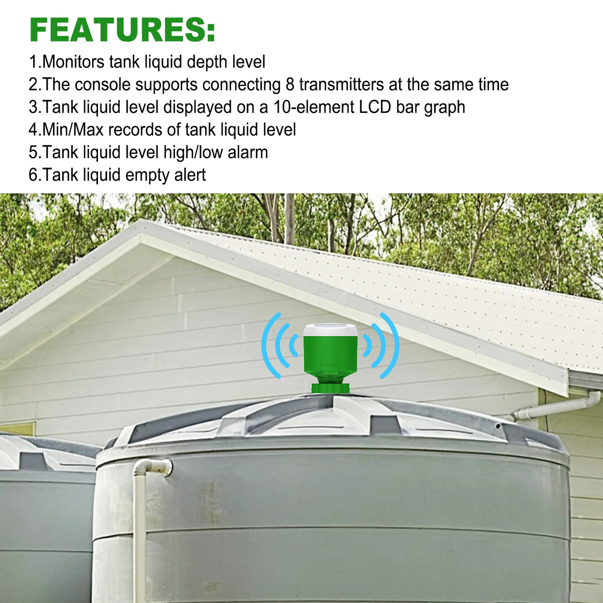 8in1 Wireless Tank Level Monitor with Alarm & LCD Display
