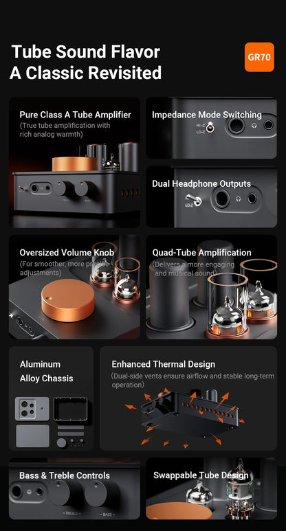 Portable Tube Headphone Amplifier Class A Preamp color Orange