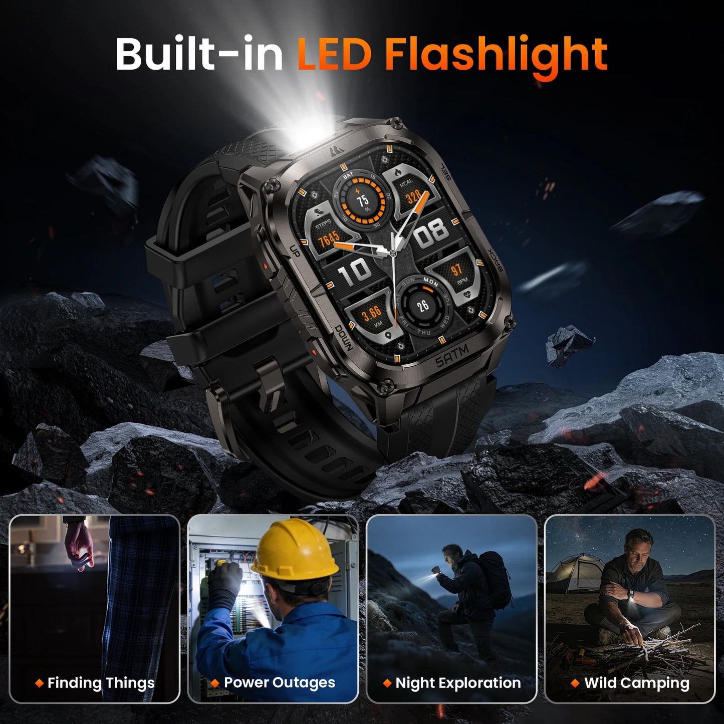 Tactical Smartwatch with GPS 5ATM Waterproof