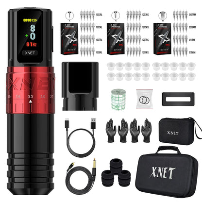 Red Adjustable Tattoo Machine with OLED Display